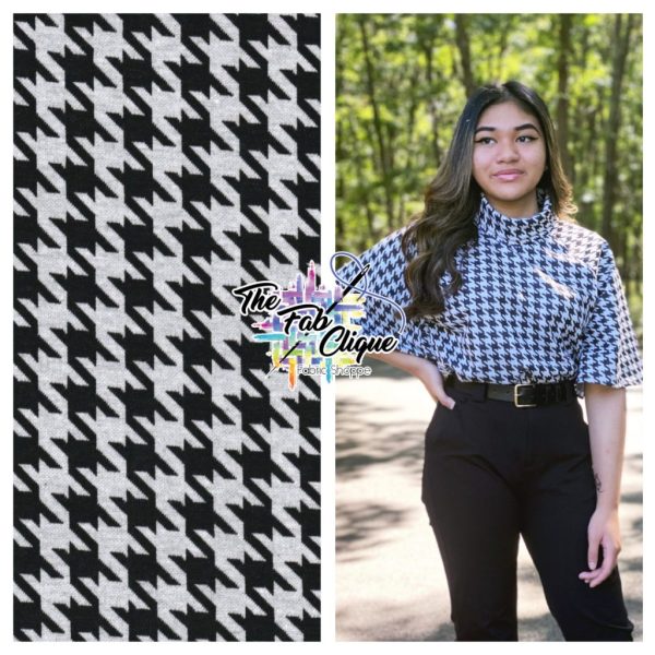 Houndstooth on Black/White Yarn Dyed Double Knit Jacquard