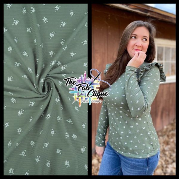 Floral Toss on Sage 4x2 Ribbed Knit