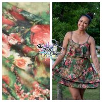 Romantic Vintage Floral on Green/Blush Double Brushed Poly